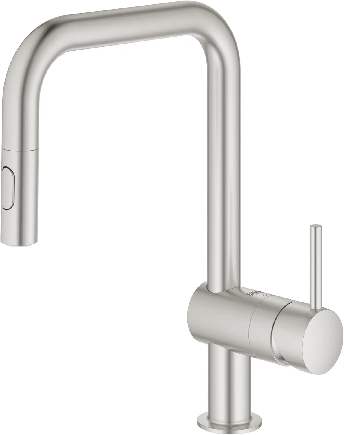 GROHE Minta - Single Lever Kitchen Mixer Tap with Pull-Out Spray (2 Spray Options, High U-Spout, 360° Swivel Range, 46 mm Ceramic Cartridge, Easy to Install, Tails 3/8 Inch), Supersteel, 32322DC2