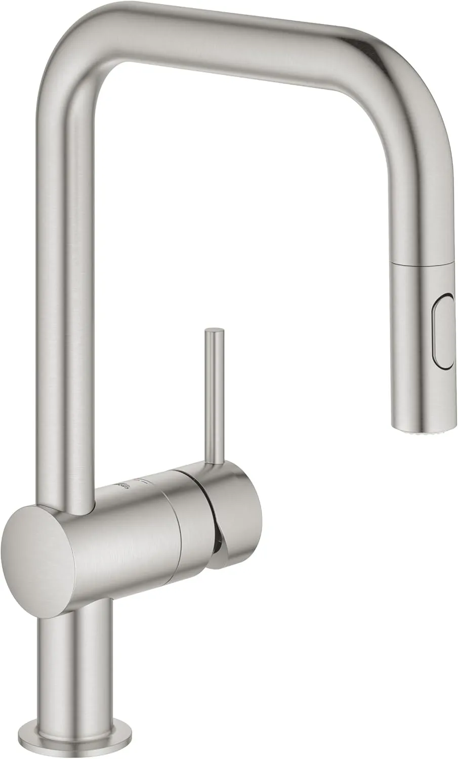 GROHE Minta - Single Lever Kitchen Mixer Tap with Pull-Out Spray (2 Spray Options, High U-Spout, 360° Swivel Range, 46 mm Ceramic Cartridge, Easy to Install, Tails 3/8 Inch), Supersteel, 32322DC2