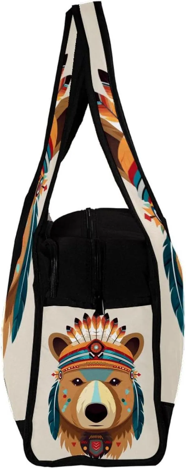 Gym Bag for Women,Small Gym Bag for Men,Ethnic Cartoon Indian Bear,Overnight Bag