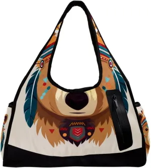 Gym Bag for Women,Small Gym Bag for Men,Ethnic Cartoon Indian Bear,Overnight Bag