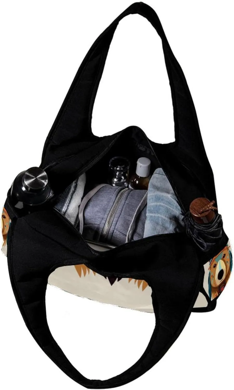 Gym Bag for Women,Small Gym Bag for Men,Ethnic Cartoon Indian Bear,Overnight Bag