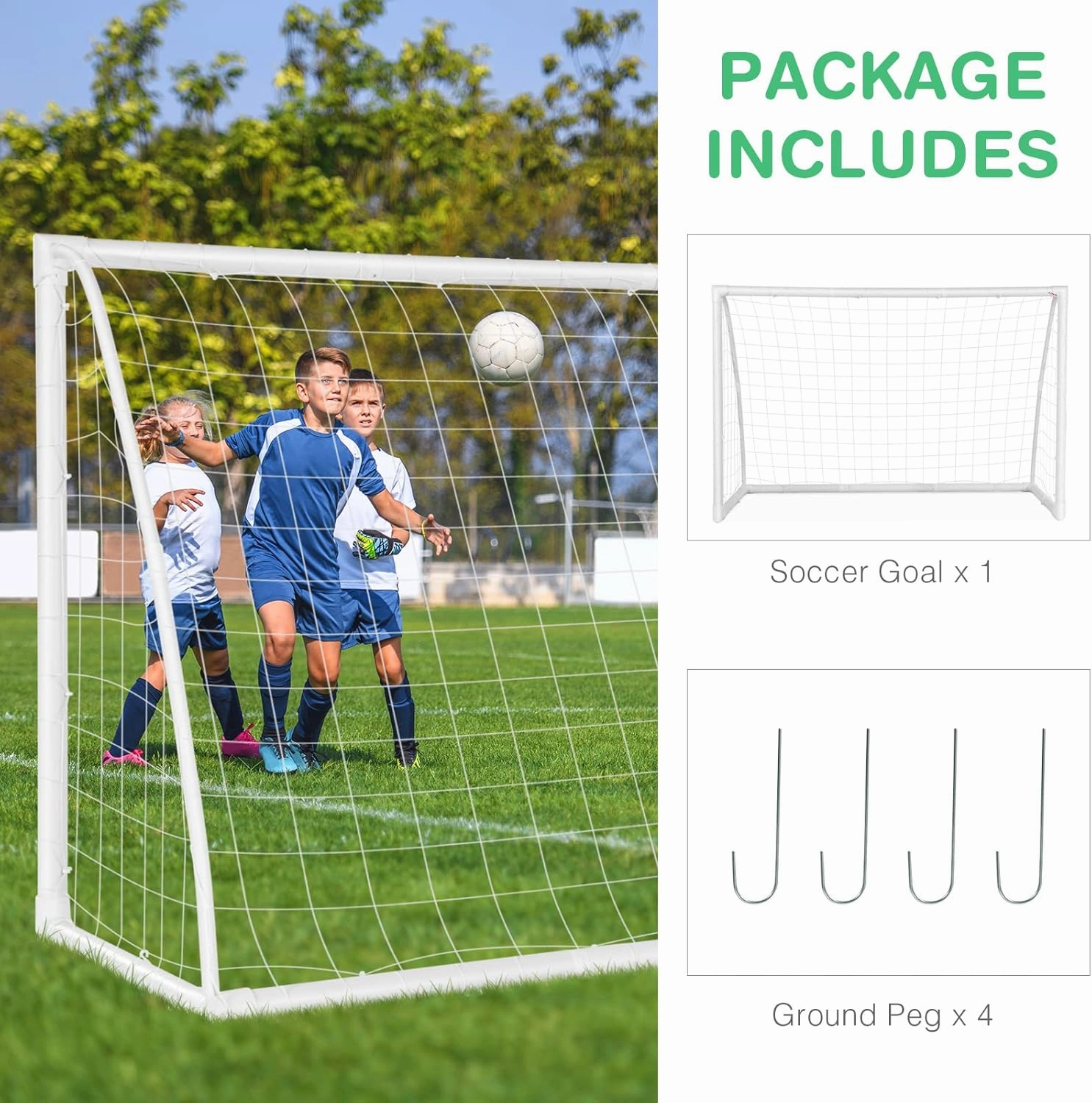 GYMAX Soccer Goal, Soccer Goals for Backyard with All Weather Net, Ground Stake & Zip Ties, Easy Assembly Folding Soccer Frame and Net for Kids School Club Training Practice
