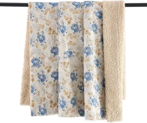 H HIEND ACCENTS Tasha Polizzi for Paseo Road Sandra Throw Blanket, 50x60 inch, Blue Yellow Floral Throw, Teddy-Backed Soft Boucle Reverse Side, Flower Blooms Print, Plush Cozy Blanket for Bed, Sofa