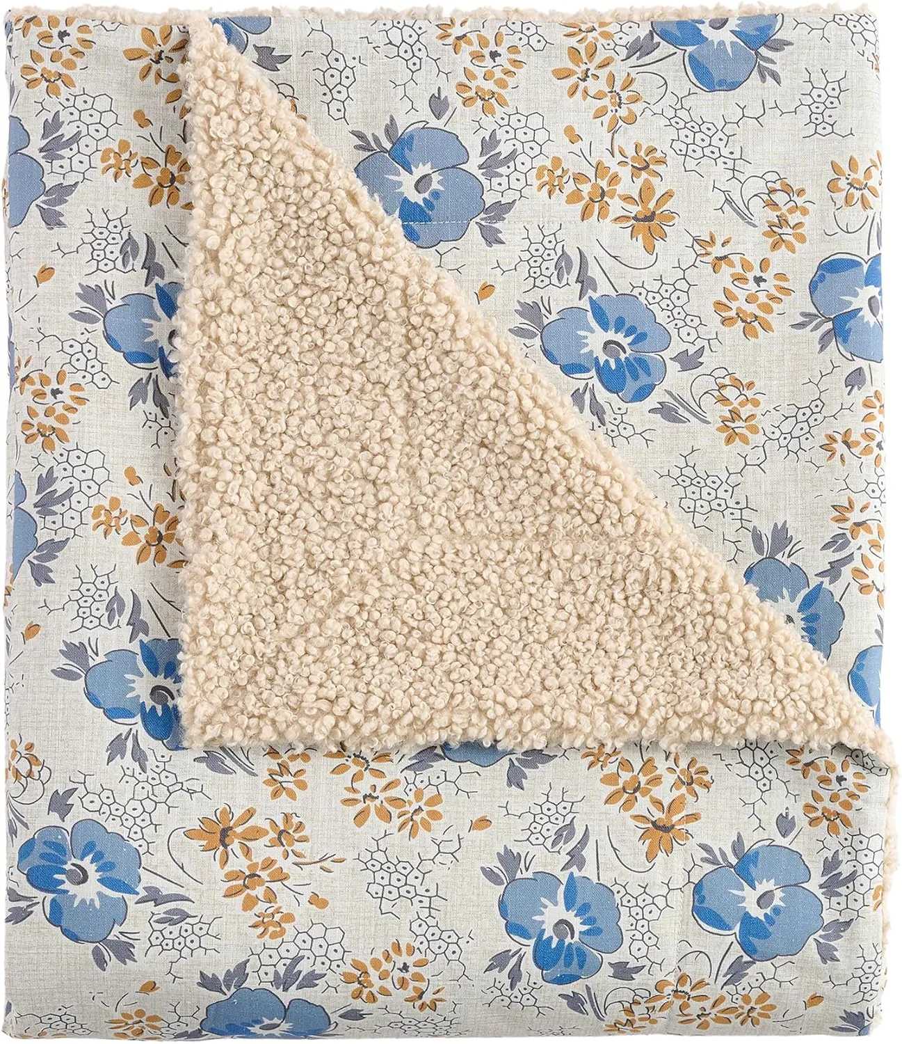 H HIEND ACCENTS Tasha Polizzi for Paseo Road Sandra Throw Blanket, 50x60 inch, Blue Yellow Floral Throw, Teddy-Backed Soft Boucle Reverse Side, Flower Blooms Print, Plush Cozy Blanket for Bed, Sofa