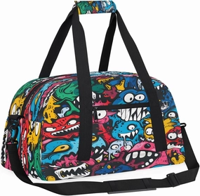 Halloween Monster Doodle Kids Overnighter Duffel Bags for Boys, Carry-On Size Sports Gym Bag with Front Zipper Pocket for School Practice or Overnight Travel Weekender Sleepover Tote Bag