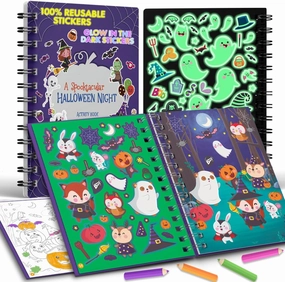 Halloween Sticker Activity Book for Kids   Coloring Book 12 Scenes. Removable & Glow in The Dark Reusable Stickers for Children Halloween Activities, Toddlers Car Plane Travel Quiet Activities
