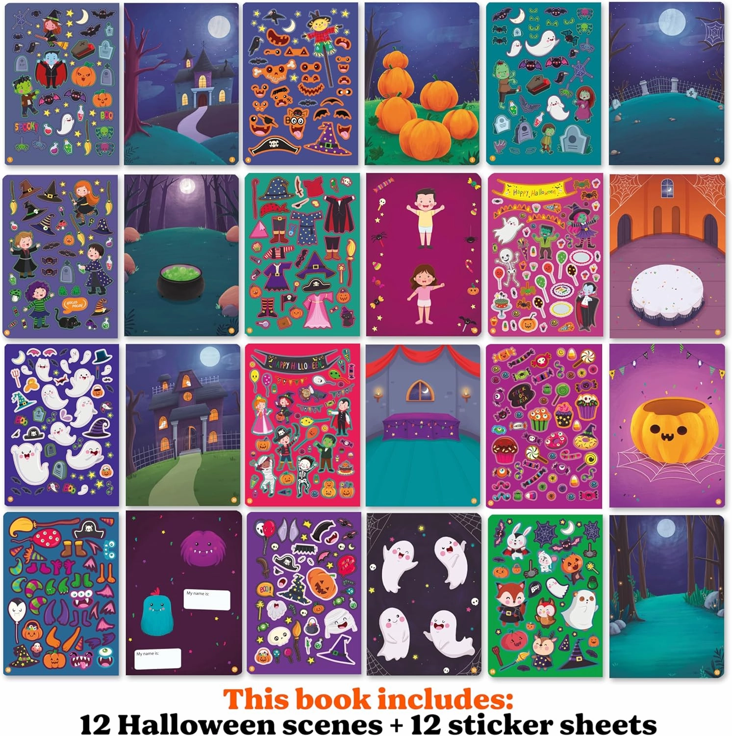 Halloween Sticker Activity Book for Kids   Coloring Book 12 Scenes. Removable & Glow in The Dark Reusable Stickers for Children Halloween Activities, Toddlers Car Plane Travel Quiet Activities