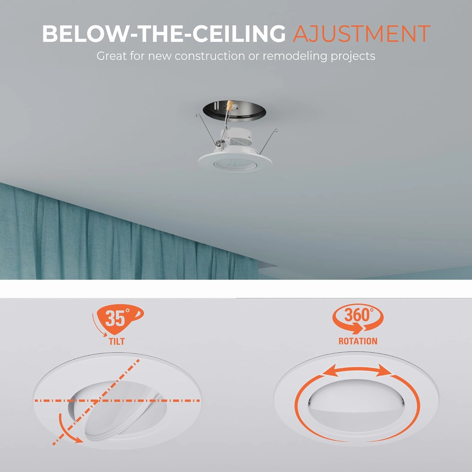HALO RA 6-Inch Recessed LED Trim Downlight with Adjustable Gimbal, Selectable Lumens and Color Temperatures, Dim-to-Warm - RA56LS9FSD2W1EWH
