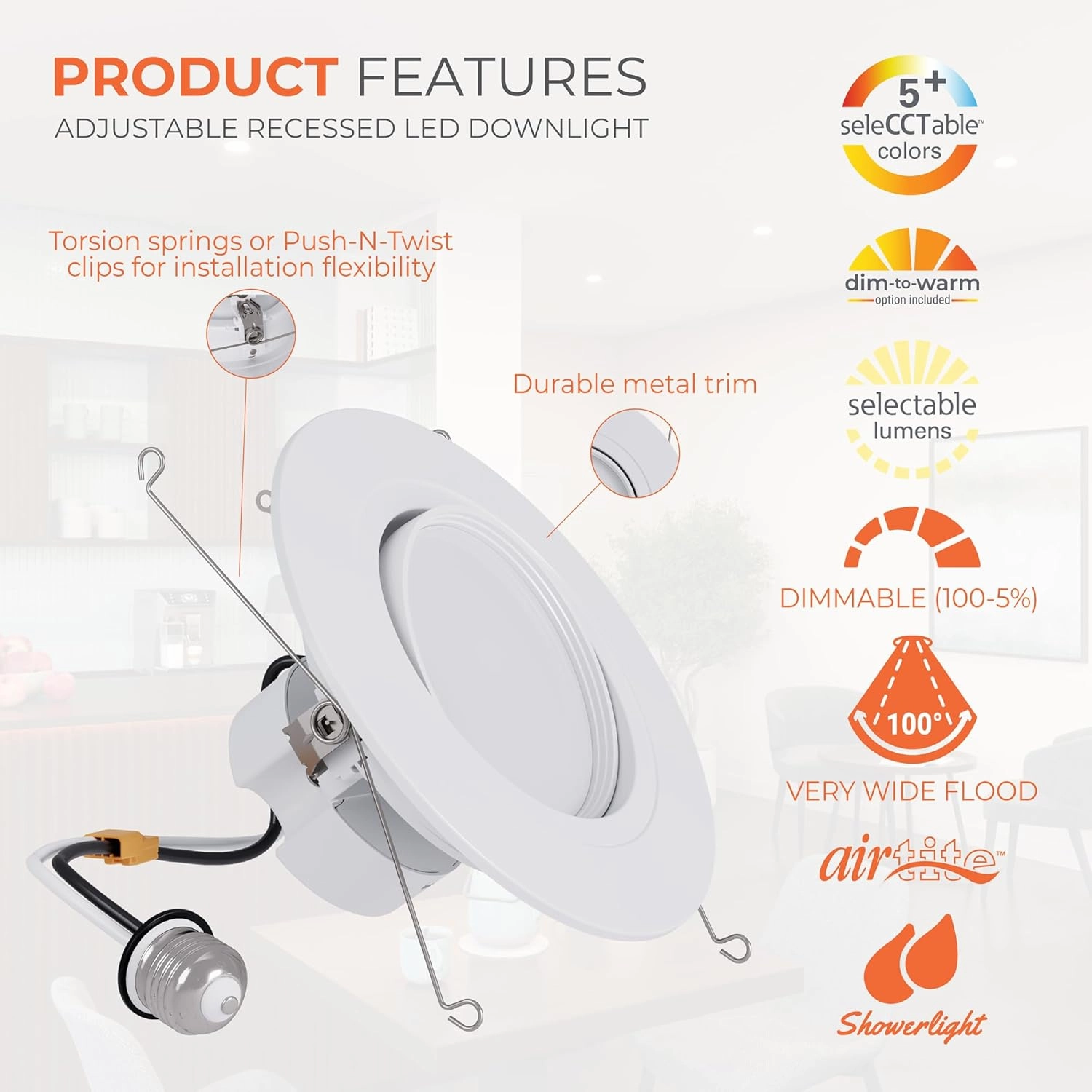 HALO RA 6-Inch Recessed LED Trim Downlight with Adjustable Gimbal, Selectable Lumens and Color Temperatures, Dim-to-Warm - RA56LS9FSD2W1EWH