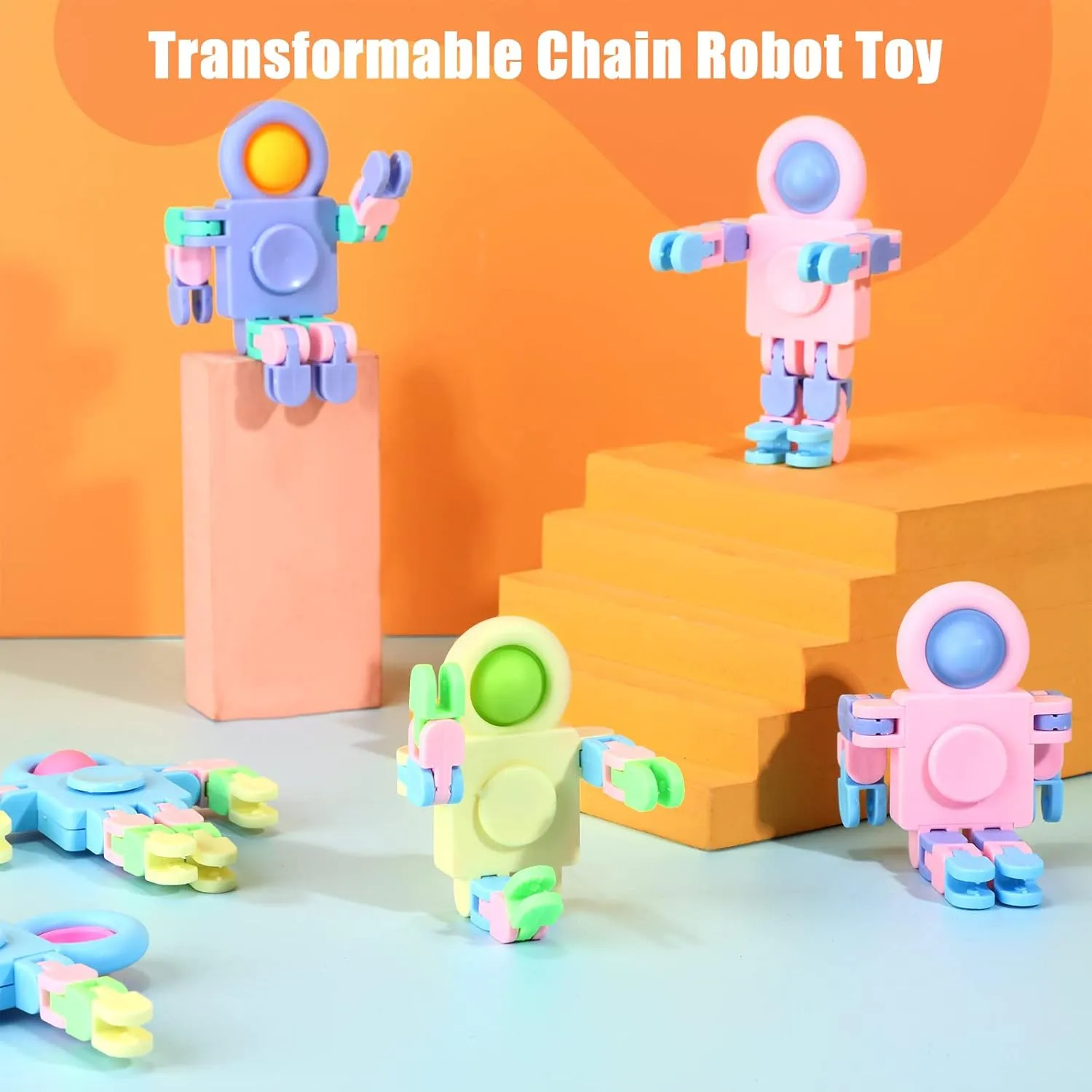 Hanaive 100 Robot Fidget Spinners Transformable Fingertip Gyro Chain Toy Deformable DIY Stress Relief Fidget Sensory Toys Adults Piñata Goodie Bag Birthday School Gift