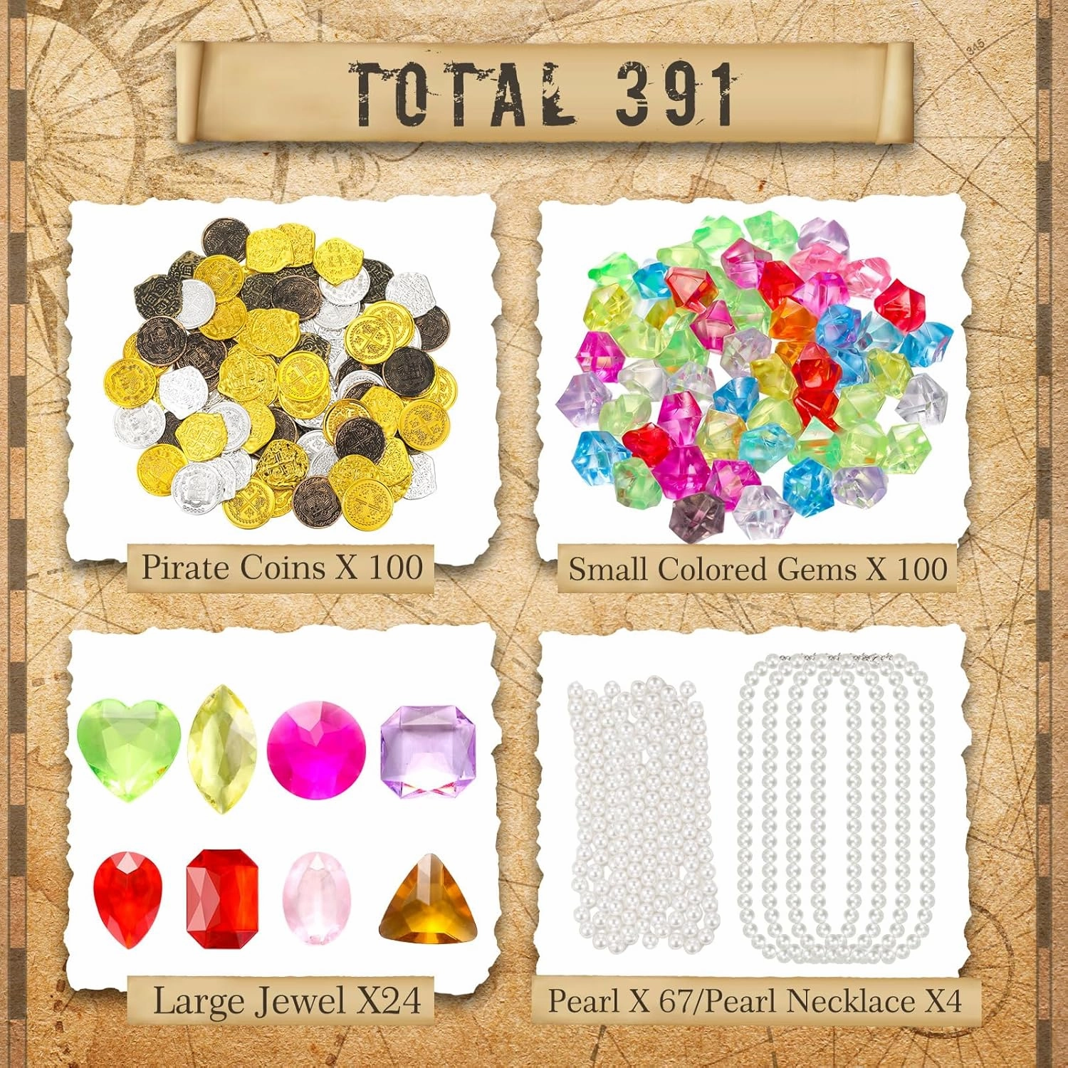 Hanaive 319 Pcs Pirate Treasure Gold Fake Coins Plastic Gems and Jewels Playset Party Decor Treasure for Pirates Themed Adventures Summer Pool Party Coins(Irregular and Round)