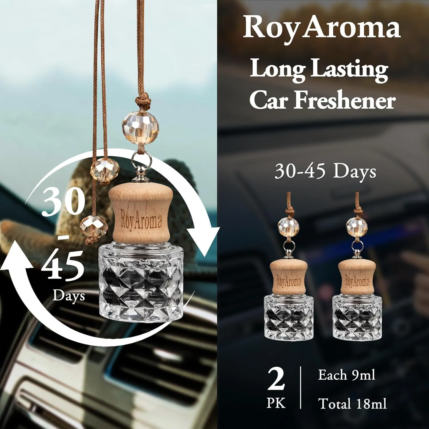 Hanging Car Air Freshener, 2 Pack Long Lasting Car Fresheners up to 30-45 Days, Natural Fragrance Cars Essential Oil Diffuser for Home Office - Mahogany Coconut