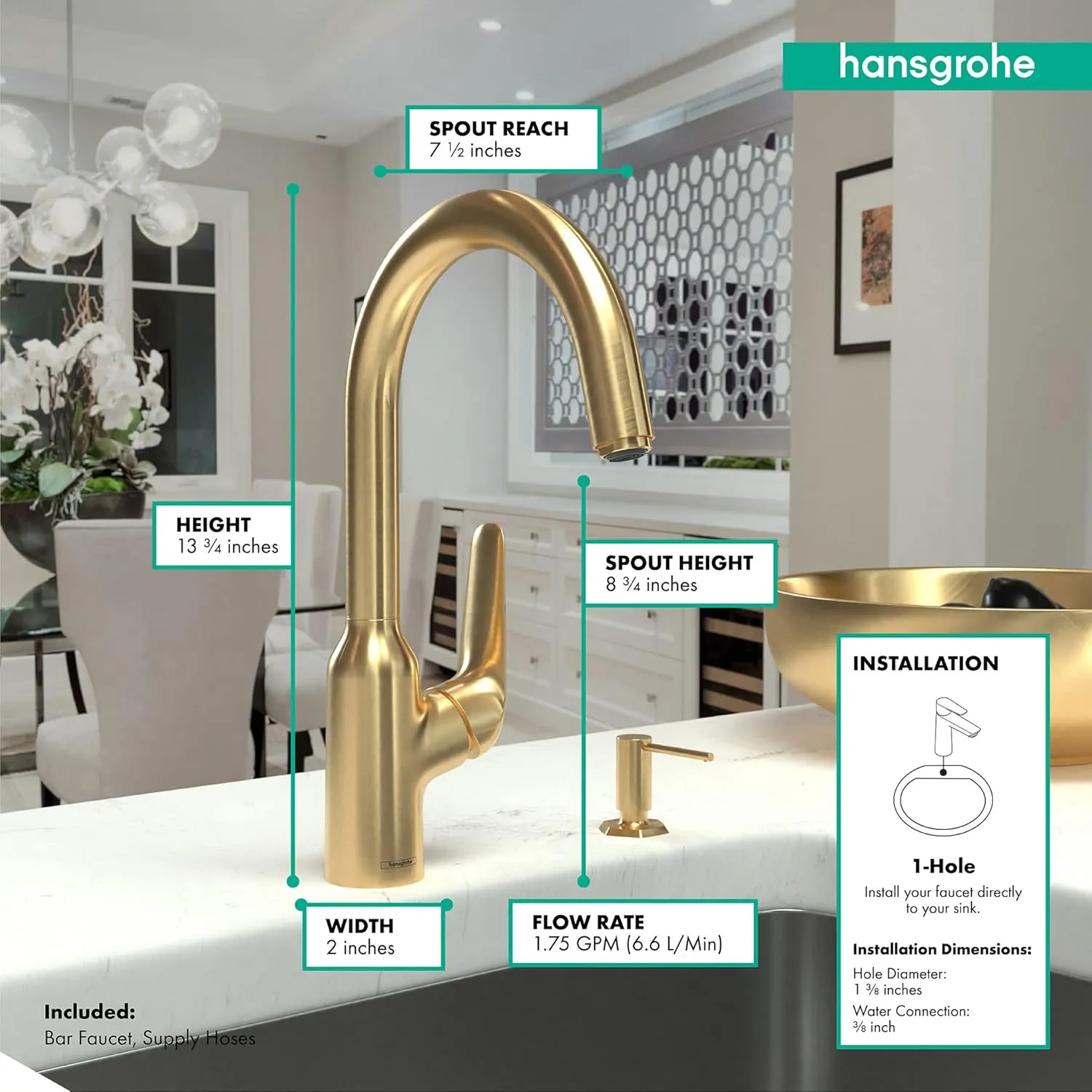 hansgrohe Focus N 14-inch Tall 1-Handle Bar Faucet in Brushed Gold Optic, 71802251