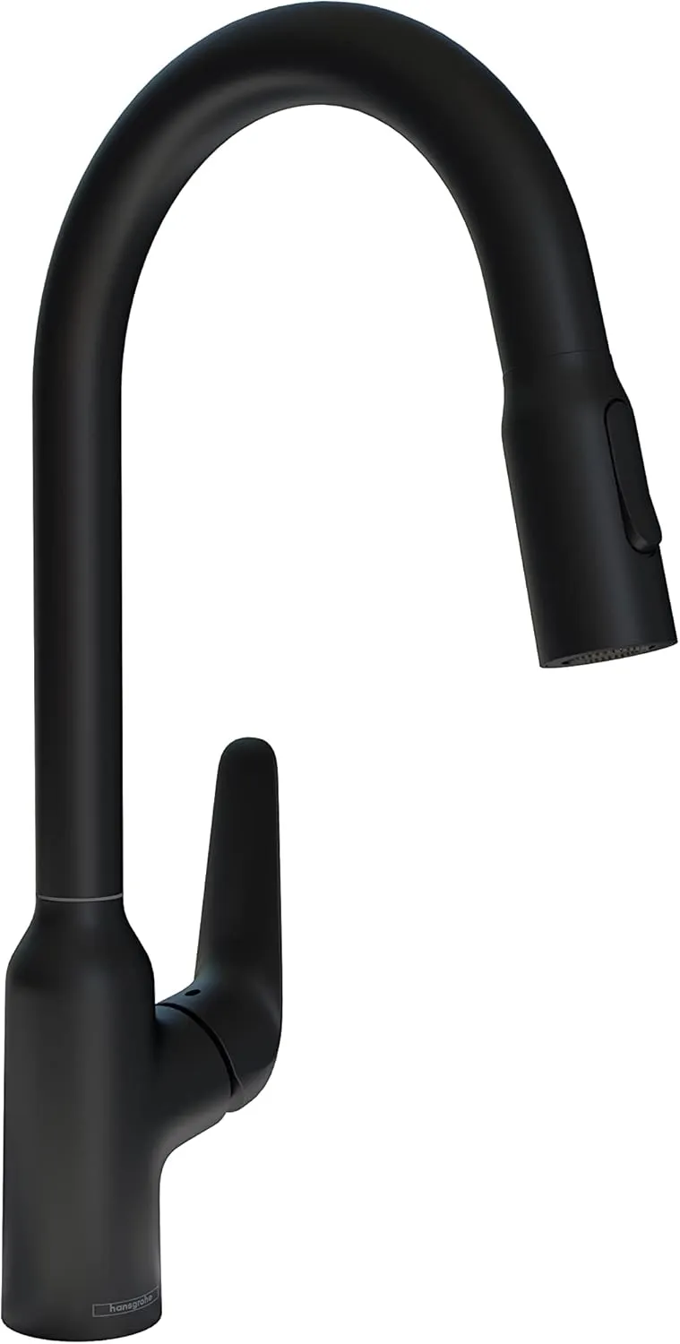 hansgrohe Focus N Black High Arc Kitchen Faucet, Kitchen Faucets with Pull Down Sprayer, Faucet for Kitchen Sink, Matte Black 71800671