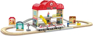 Hape Portable Wooden Train Station Set, Children's Train Set, Rails, Train Station and Characters, Easy to Carry