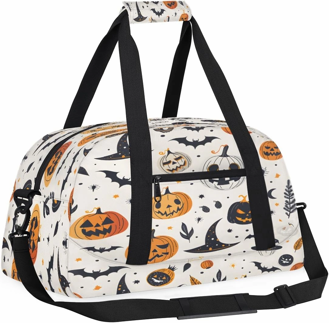 Happy Halloween Kids Overnighter Duffel Bags for Boys, Carry-On Size Sports Gym Bag with Front Zipper Pocket for School Practice or Overnight Travel Weekender Sleepover Tote Bag