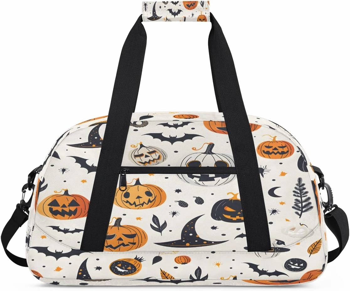Happy Halloween Kids Overnighter Duffel Bags for Boys, Carry-On Size Sports Gym Bag with Front Zipper Pocket for School Practice or Overnight Travel Weekender Sleepover Tote Bag