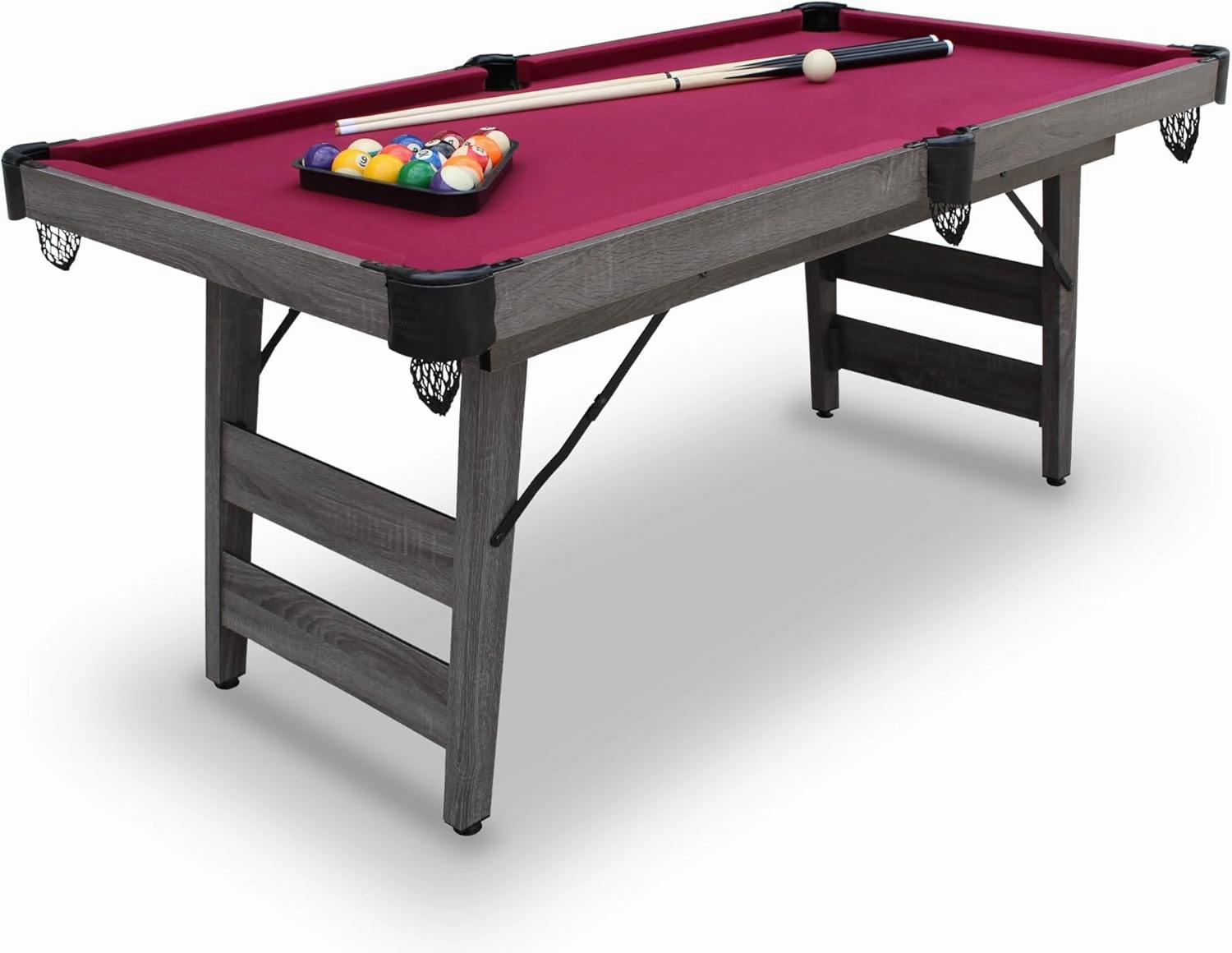 Hathaway Pendleton 6 Ft Portable Pool Table, Adults Folding Billiards Tables for Game Room with Easy Foldable Storage, Includes Full Set of Billiard Balls, Cues, Chalk & Brush