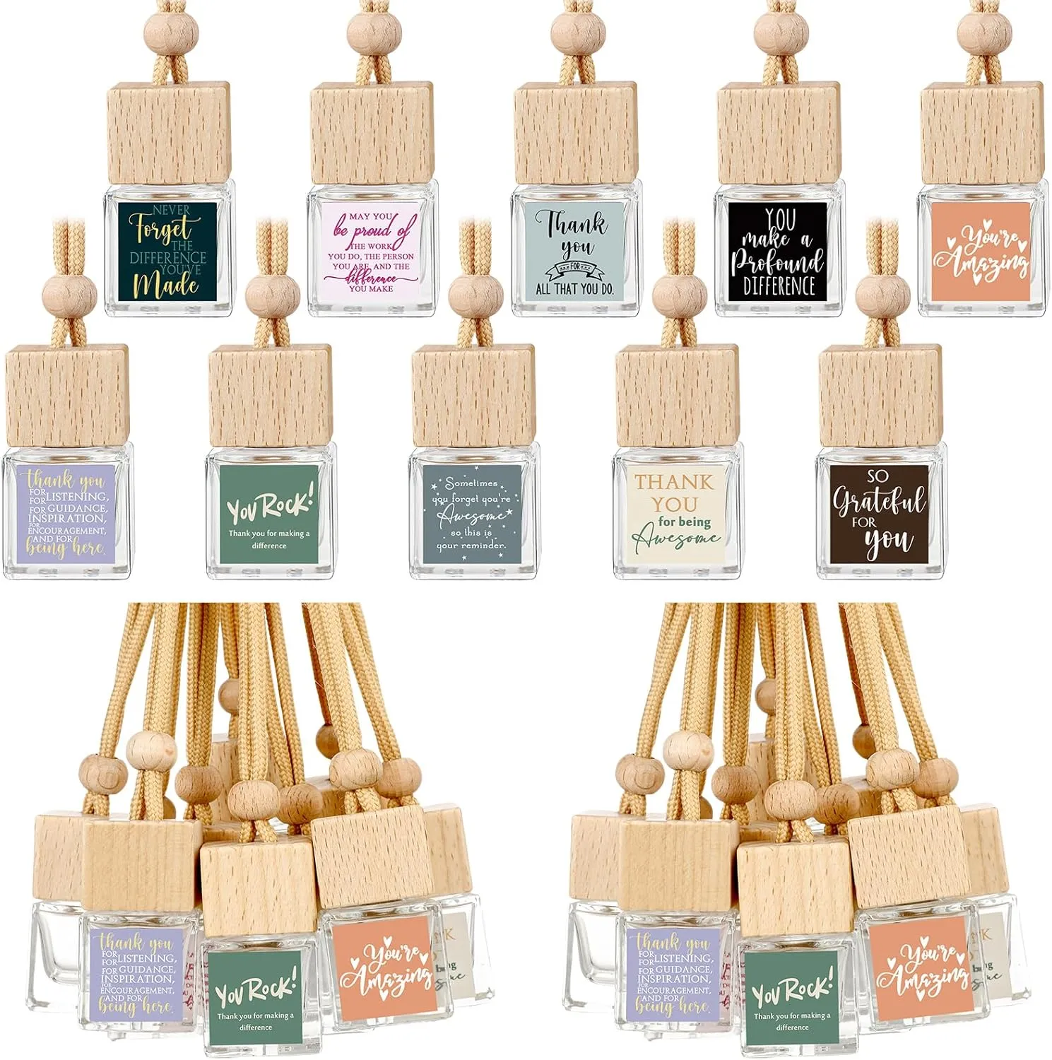 Havawish 50 Pcs Appreciation Gift Bulk for Employee Staff Empty Glass Essential Oil Diffuser Car Air Freshener Diffuser for Teachers Hanging Ornament Inspirational Team Thank You Gift