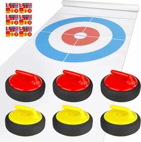 HearthSong Curling Zone – Indoor Battery Operated Hovering Curling Set – Fun Family Game for Kids and Adults – 6 Curling Stones and Floor Mat – Olympic Sport Party Game Equipment – Age 3 