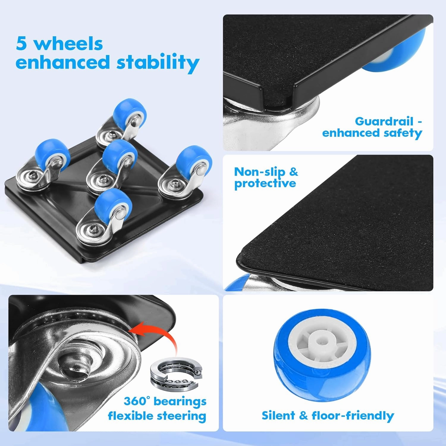 Heavy Duty Furniture Moving Tool Set, Supports up to 1000 Pounds, 5 Wheel Metal Furniture Mover, Furniture Dolly, Appliance Furniture Sliders with Wheels, Furniture Lifter Tool (Blue, 4.3" x4.3")