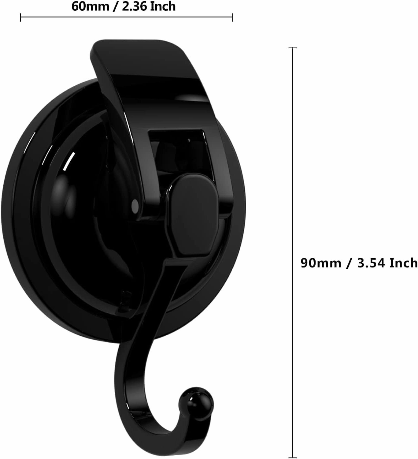 Heavy Duty Vacuum Suction Cup Hooks, Matte Black Plated Polished Super Suction for Kitchen Bathroom, 4 Pack