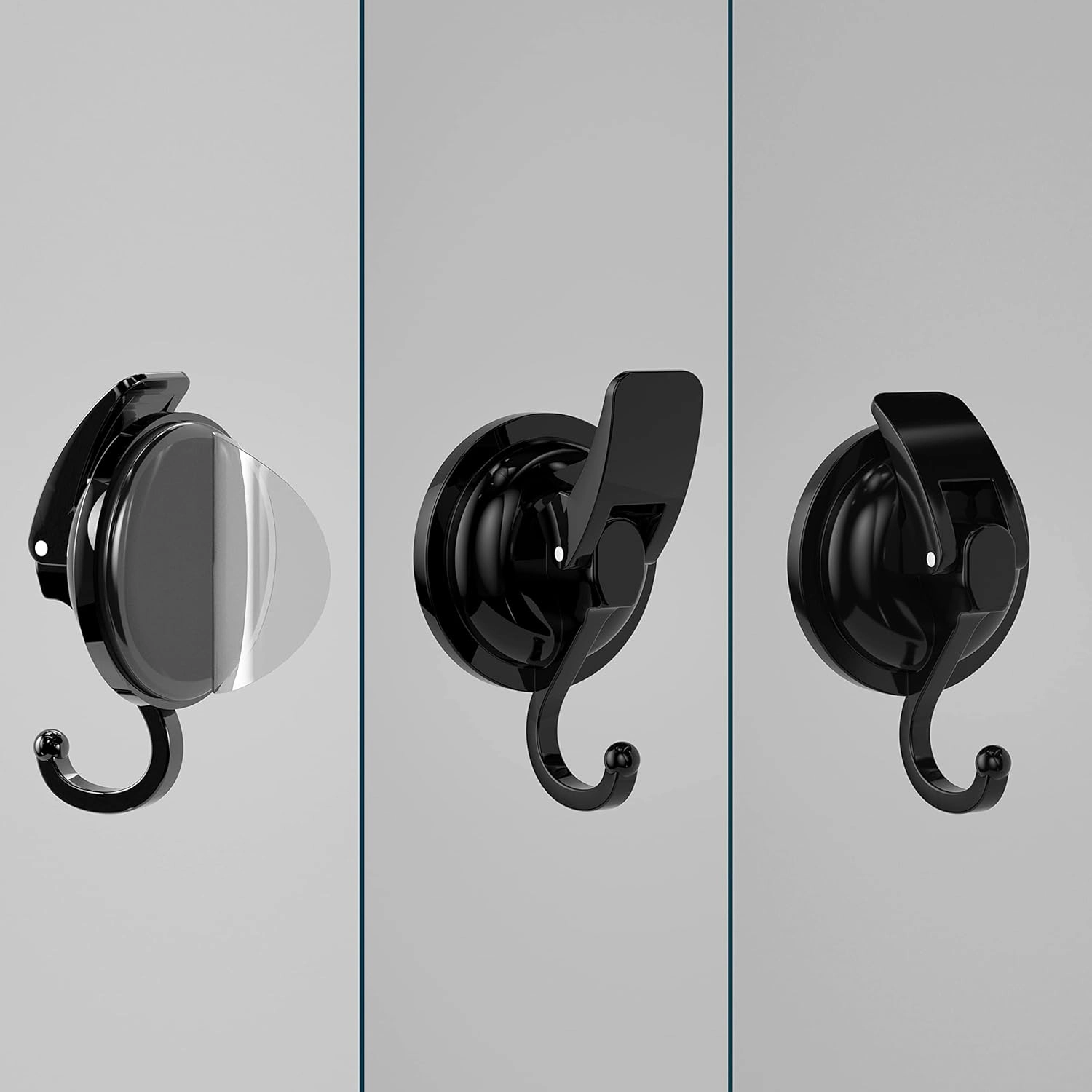 Heavy Duty Vacuum Suction Cup Hooks, Matte Black Plated Polished Super Suction for Kitchen Bathroom, 4 Pack