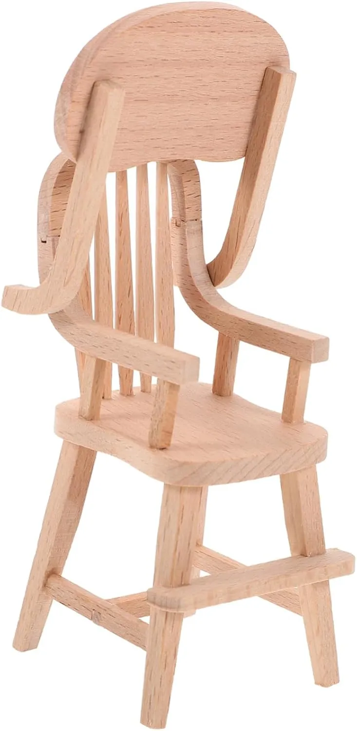 Hemoton 3pcs Adorable Wooden Dollhouse Mini Highchair Compact Furniture for Dolls Accessory for Miniature Kitchen and Dining Decor Unfinished Design
