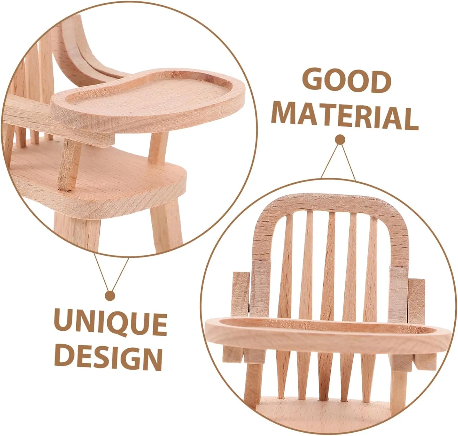 Hemoton 3pcs Adorable Wooden Dollhouse Mini Highchair Compact Furniture for Dolls Accessory for Miniature Kitchen and Dining Decor Unfinished Design