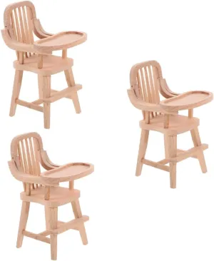 Hemoton 3pcs Adorable Wooden Dollhouse Mini Highchair Compact Furniture for Dolls Accessory for Miniature Kitchen and Dining Decor Unfinished Design