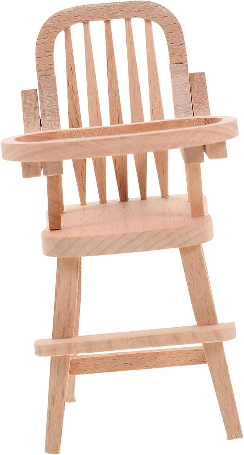 Hemoton 3pcs Adorable Wooden Dollhouse Mini Highchair Compact Furniture for Dolls Accessory for Miniature Kitchen and Dining Decor Unfinished Design