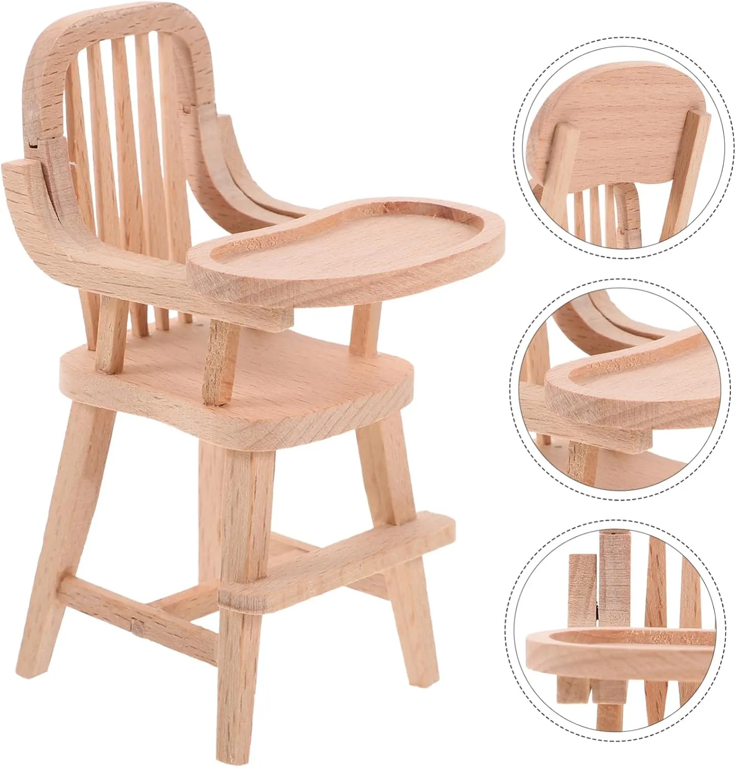Hemoton 3pcs Adorable Wooden Dollhouse Mini Highchair Compact Furniture for Dolls Accessory for Miniature Kitchen and Dining Decor Unfinished Design