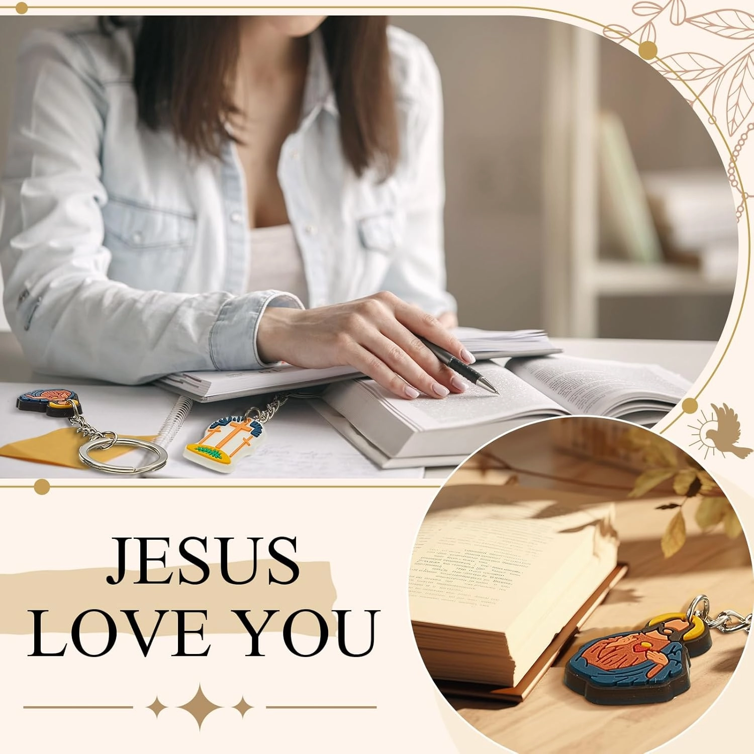 Henoyso Christian Keychains Jesus Cross Father's Day Gifts Party Favors Religious Bible Key Chains Bulk for Women Men