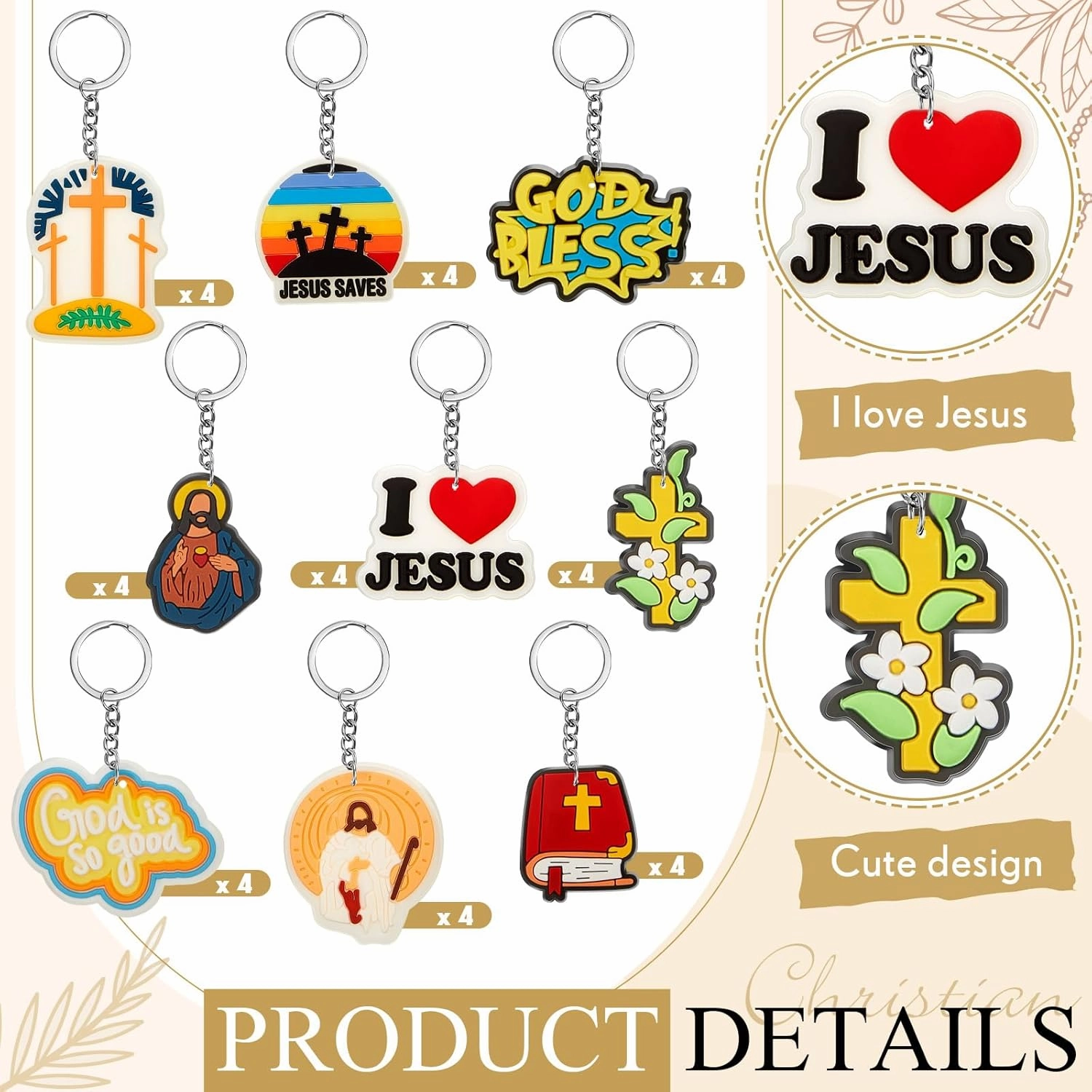 Henoyso Christian Keychains Jesus Cross Father's Day Gifts Party Favors Religious Bible Key Chains Bulk for Women Men