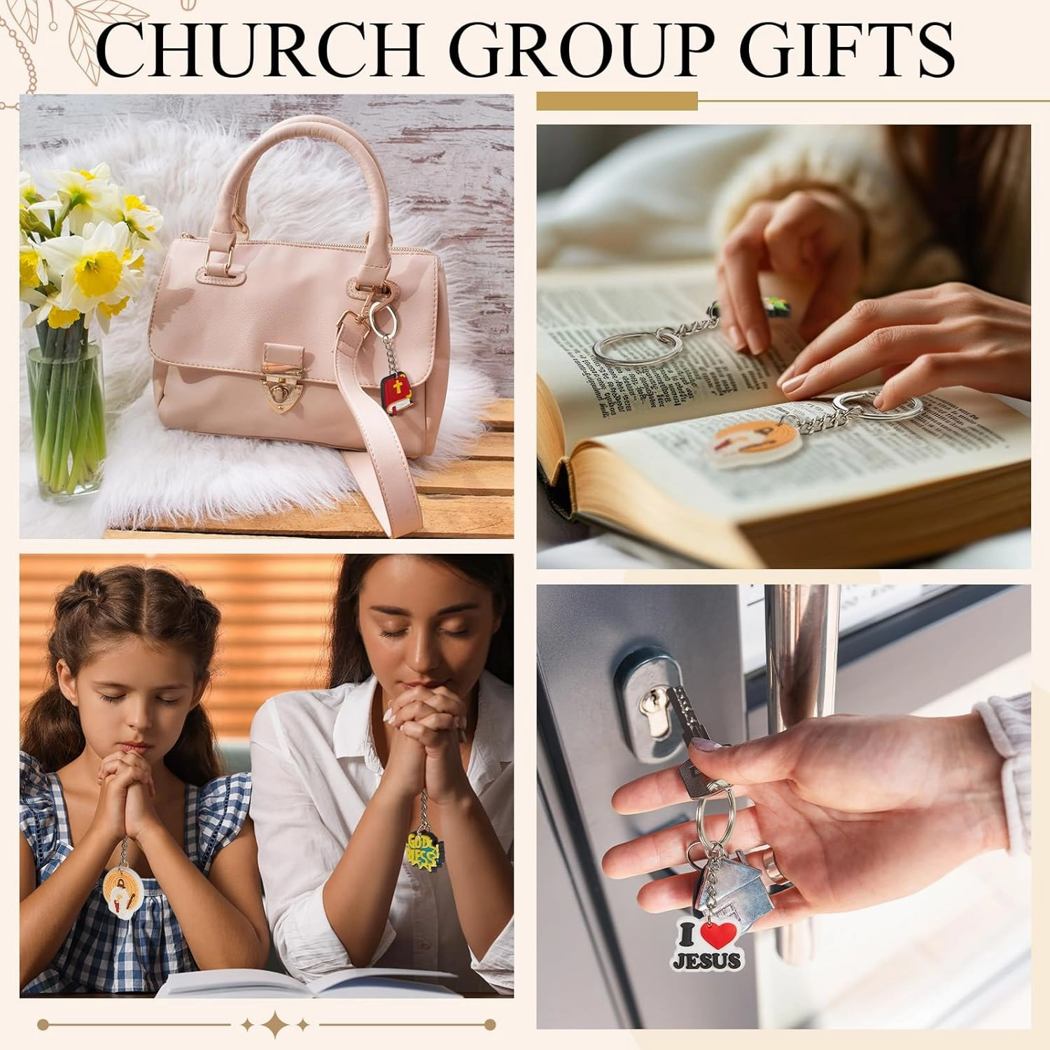 Henoyso Christian Keychains Jesus Cross Father's Day Gifts Party Favors Religious Bible Key Chains Bulk for Women Men