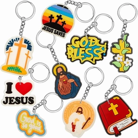Henoyso Christian Keychains Jesus Cross Father's Day Gifts Party Favors Religious Bible Key Chains Bulk for Women Men
