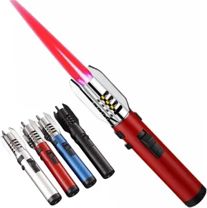 High temperature resistant torch windproof lighter, outdoor adventure fire-making tool, butane gas large flame lighter, refillable, metal lighter suitable for kitchen cooking outdoor camping(Red)