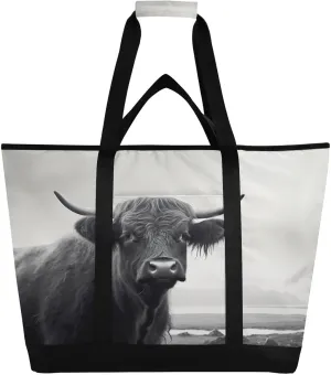 Highland Cow Reusable Insulated Lunchbox Cooler Bag, Leakproof Kitchen Grocery Bag Collapsible Portable Cooler Tote Bag for Picnic, Camping, Office, Travel