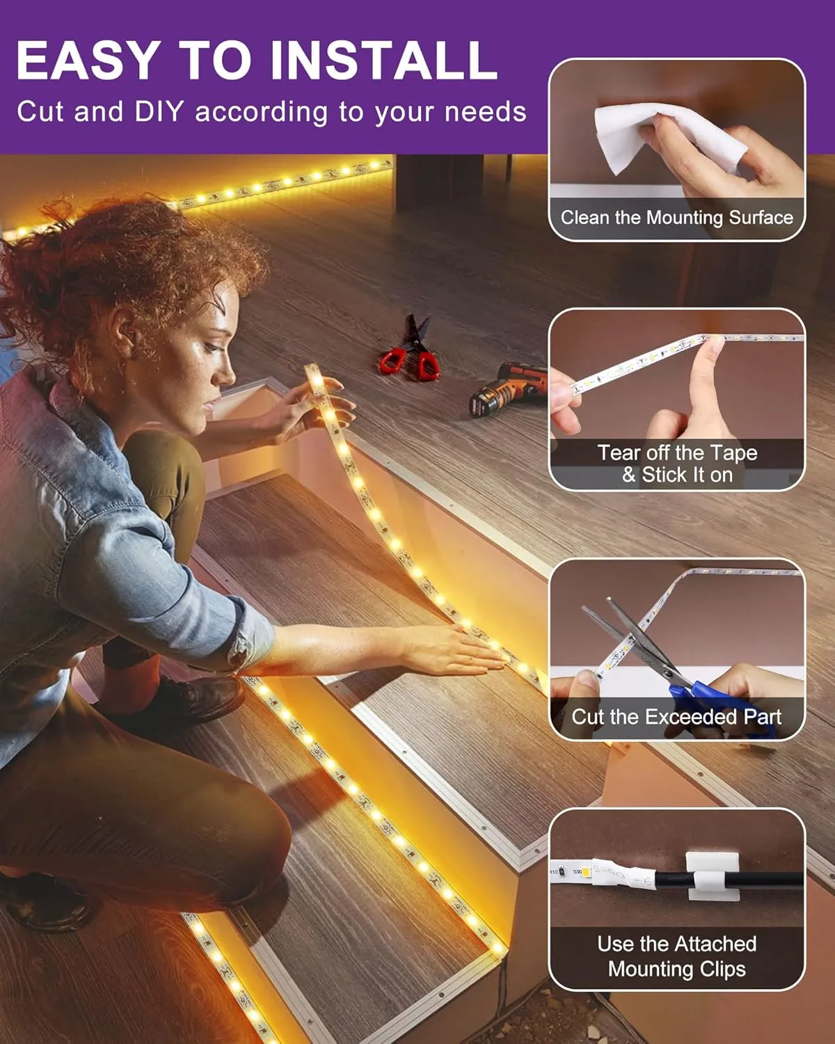 HitLights LED Strip Lights Warm White 3000K, 16.4ft High Density Tape Light, UL-Listed, 600 LEDs, 300Lm/ft, 12V Flexible Dimmable Rope Lights for Bedroom, Kitchen, Cabinet (Power Source Not Included)