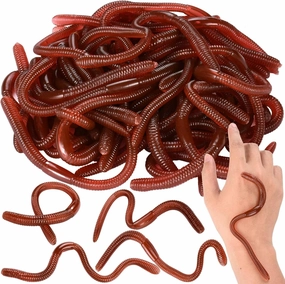 HLARTNET 50 Pcs Fake Earthworm - Soft Stretchy Rubber Earthworm Lifelike Plastic Worm Trick for Halloween April Fool's Day Party Decoration, 7 Inch