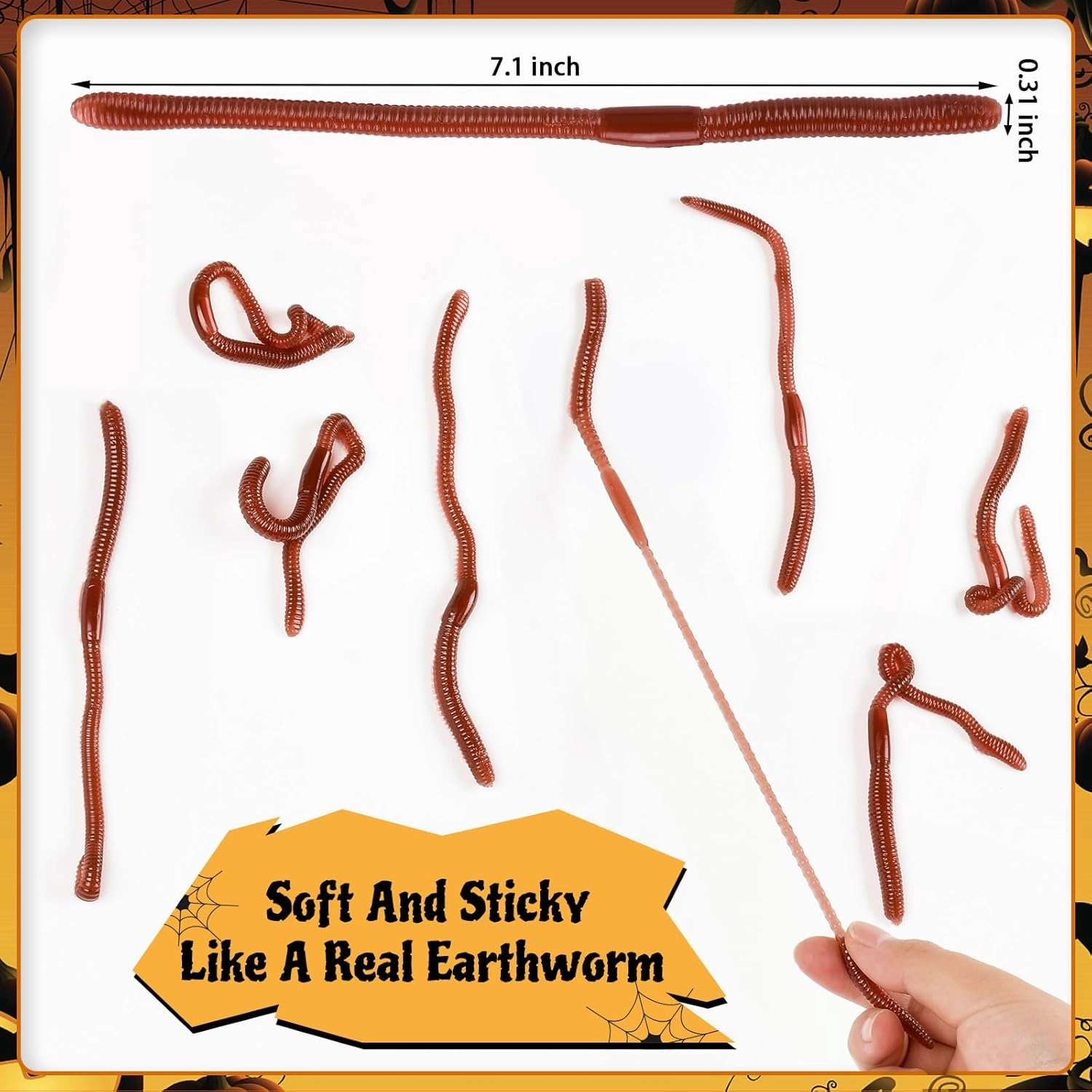 HLARTNET 50 Pcs Fake Earthworm - Soft Stretchy Rubber Earthworm Lifelike Plastic Worm Trick for Halloween April Fool's Day Party Decoration, 7 Inch