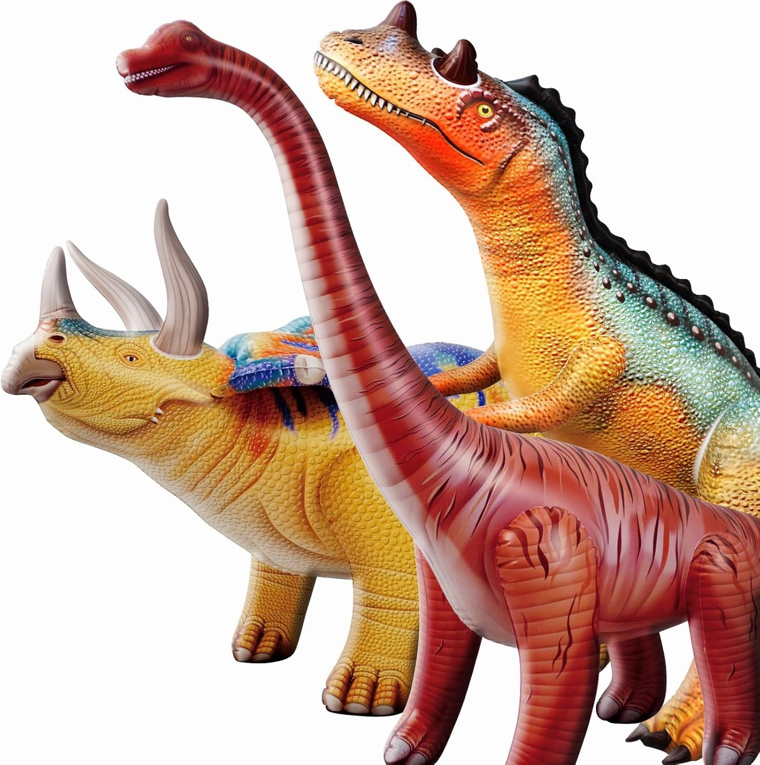 HOHQB 3 pack Inflatable Dinosaur Jurassic Birthday Party Supplies Giant Blow up Dinosaur Birthday Decorations Balloons for Kids (Triceratops Brachiosaurus Ceratosaurus)