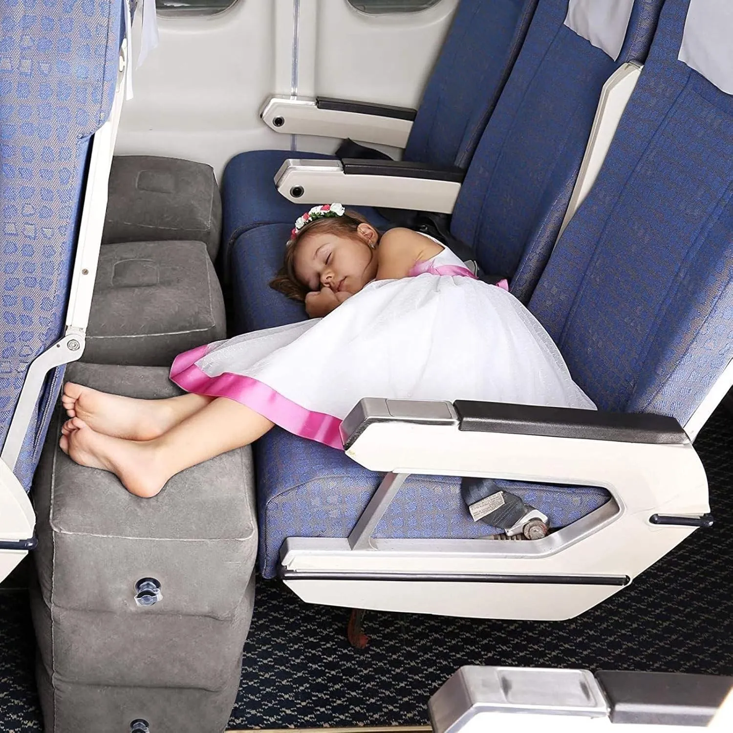 HOMCA Inflatable Travel Foot Rest Pillow, Adjustable Height Leg Pillow，Fast Inflating Airplane Bed for Toddlers，Footrest Pillow for Office, Airplane，Train，Cars，Home