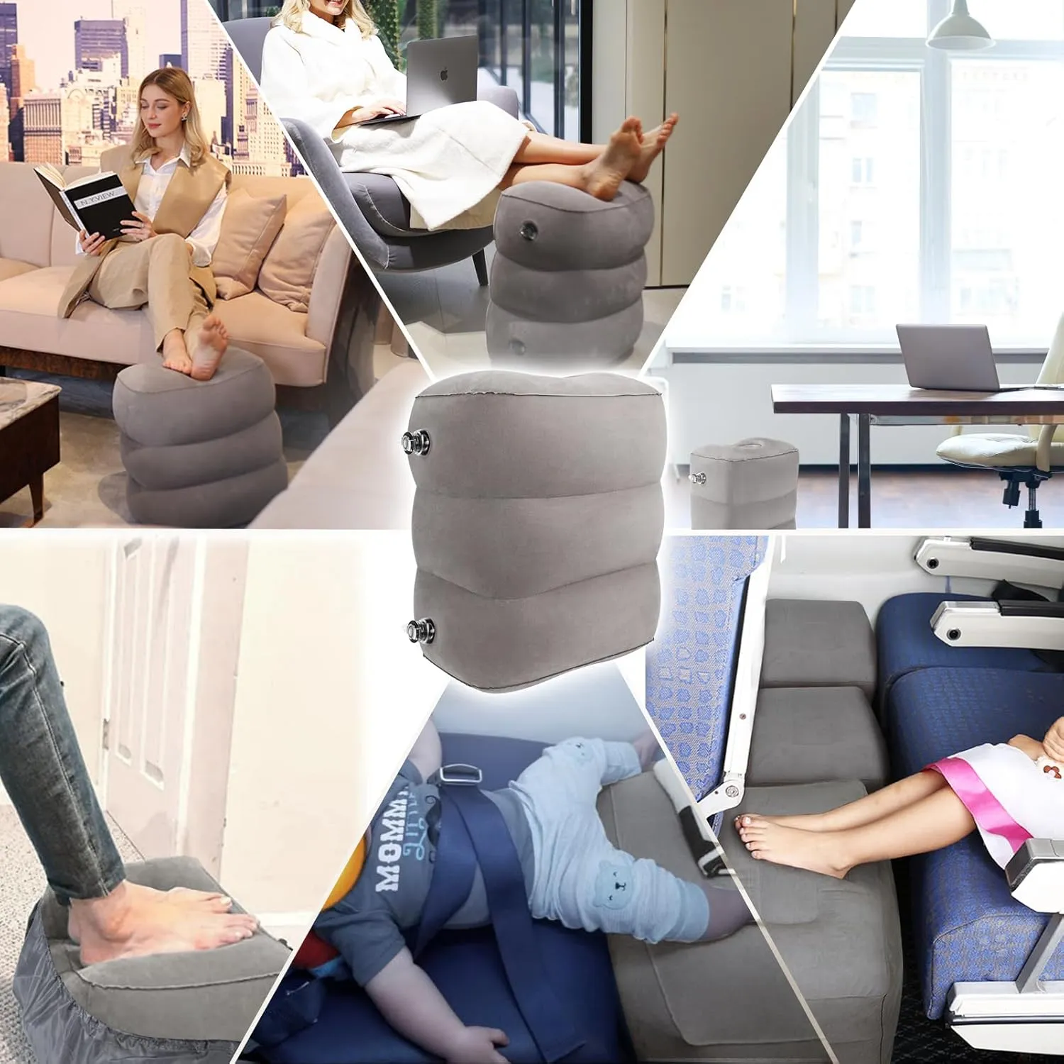 HOMCA Inflatable Travel Foot Rest Pillow, Adjustable Height Leg Pillow，Fast Inflating Airplane Bed for Toddlers，Footrest Pillow for Office, Airplane，Train，Cars，Home