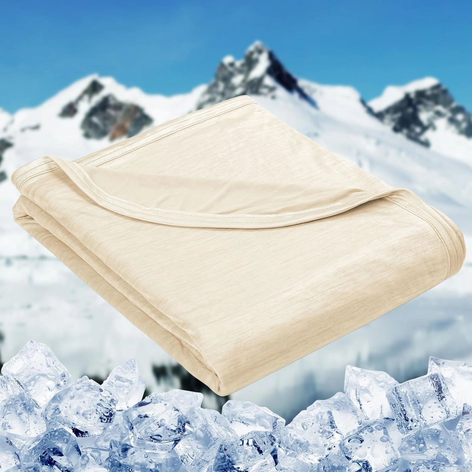 HOMFINE Cooling Blankets for Hot Sleepers - Summer Blanket Thin Lightweight Breathable Soft Double Side Enhanced Cooling for Bed Couch Sofa, Keep Cool for Night Sweats (Beige, 90 x 90 inches)