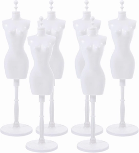 HOMSFOU Doll Cloth Form 6Pcs Doll Dress Form Mini Mannequin Model Cloth Gown Clothing Demountable Display Stand for Dollhouse Display Holder White Doll Dress Stand