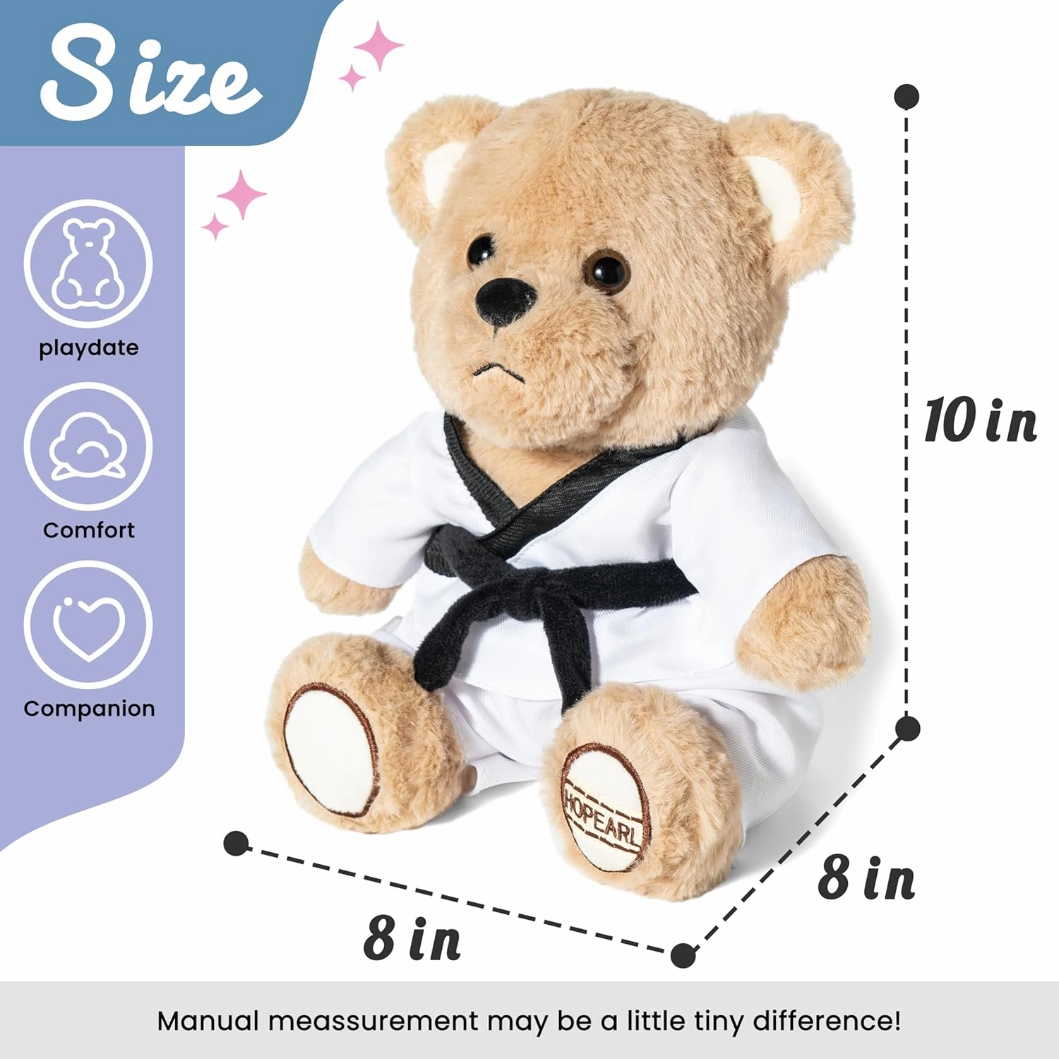 Hopearl Taekwondo Bear Karate Stuffed Animal Toy with Detachable Taekwondo Uniform and 6 Alternative Color Belts 1-10th Gup, Plush Toy Gifts for Kids Taekwondo Lovers Boys Girls, 10''