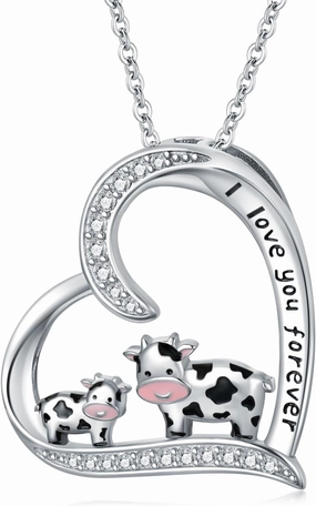 Horse/Cow/Frog/Mama Bear/Lion/Monkey/Fox/Giraffe Necklace S925 Sterling Silver Cute Animal Pendant Necklace Mother's Day Birthday Gift for Women Mom Grandma