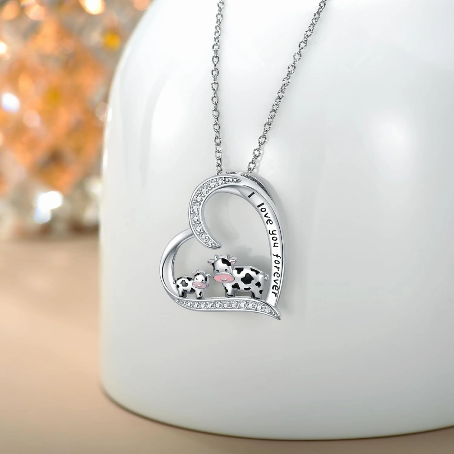 Horse/Cow/Frog/Mama Bear/Lion/Monkey/Fox/Giraffe Necklace S925 Sterling Silver Cute Animal Pendant Necklace Mother's Day Birthday Gift for Women Mom Grandma