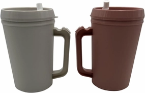 Hospital Insulated Double-Walled Water Pitcher 22 oz capacity With Flexible Straw and Pouring Spout Rose and Gray Combo Pack